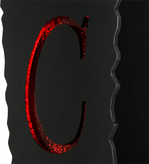 Meyda Lighting Personalized 12" Textured Black "C" Wall Sconce With Red Shade Glass