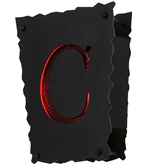 Meyda Lighting Personalized 12" Textured Black "C" Wall Sconce With Red Shade Glass