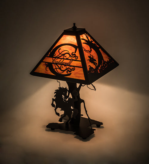 Meyda Lighting Personalized 13" Textured Black Headless Horseman Table Lamp With Tangarine Acrylic Shade