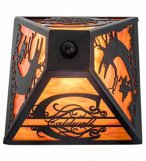 Meyda Lighting Personalized 13" Textured Black Headless Horseman Table Lamp With Tangarine Acrylic Shade