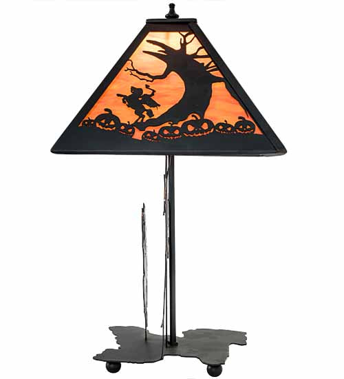 Meyda Lighting Personalized 13" Textured Black Headless Horseman Table Lamp With Tangarine Acrylic Shade