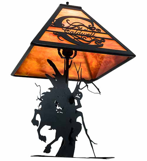 Meyda Lighting Personalized 13" Textured Black Headless Horseman Table Lamp With Tangarine Acrylic Shade