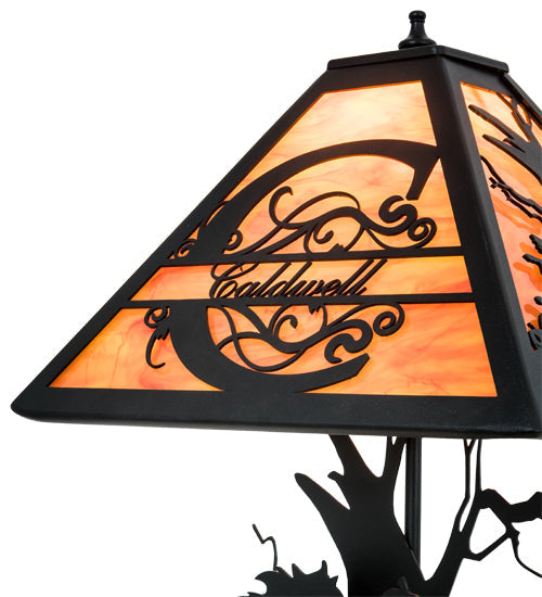 Meyda Lighting Personalized 13" Textured Black Headless Horseman Table Lamp With Tangarine Acrylic Shade