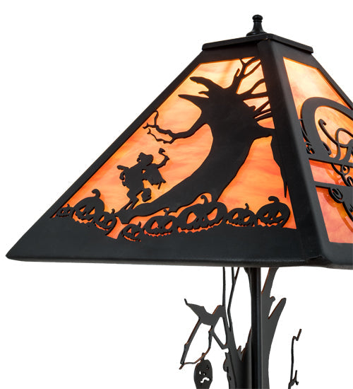 Meyda Lighting Personalized 13" Textured Black Headless Horseman Table Lamp With Tangarine Acrylic Shade