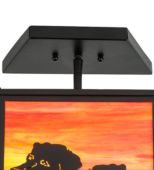Meyda Lighting Personalized 16" 2-Light Solar Black DiCastro's Flush Mount Light With Orange & Beige Shade Glass