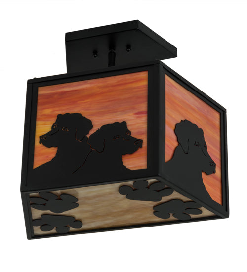 Meyda Lighting Personalized 16" 2-Light Solar Black DiCastro's Flush Mount Light With Orange & Beige Shade Glass