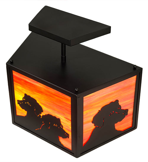 Meyda Lighting Personalized 16" 2-Light Solar Black DiCastro's Flush Mount Light With Orange & Beige Shade Glass