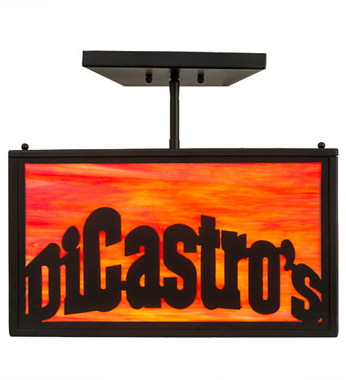 Meyda Lighting Personalized 16" 2-Light Solar Black DiCastro's Flush Mount Light With Orange & Beige Shade Glass