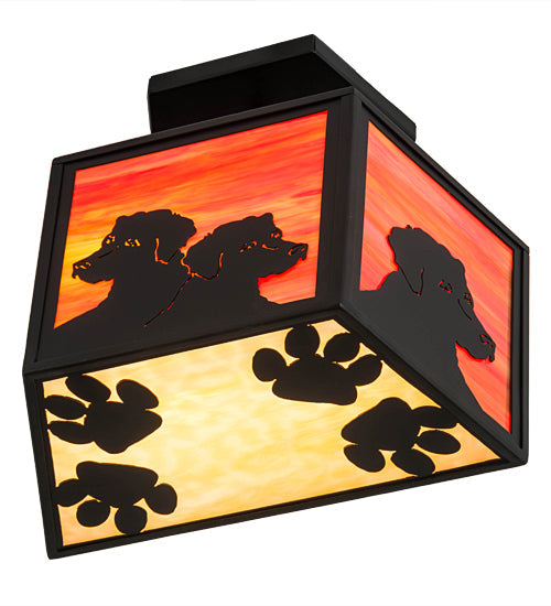 Meyda Lighting Personalized 16" 2-Light Solar Black DiCastro's Flush Mount Light With Orange & Beige Shade Glass