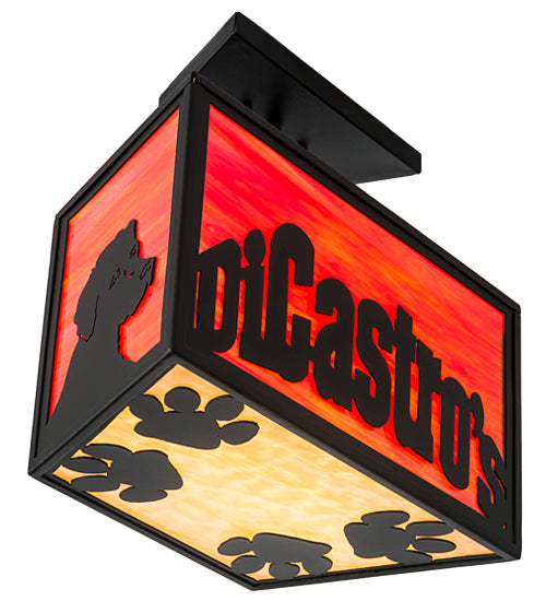 Meyda Lighting Personalized 16" 2-Light Solar Black DiCastro's Flush Mount Light With Orange & Beige Shade Glass