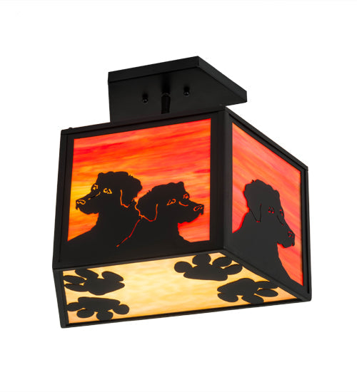 Meyda Lighting Personalized 16" 2-Light Solar Black DiCastro's Flush Mount Light With Orange & Beige Shade Glass