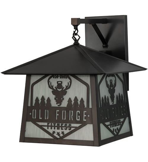 Meyda Lighting Personalized 16" Craftsman Brown Wall Sconce With Frosted Rainyvue Shade Glass
