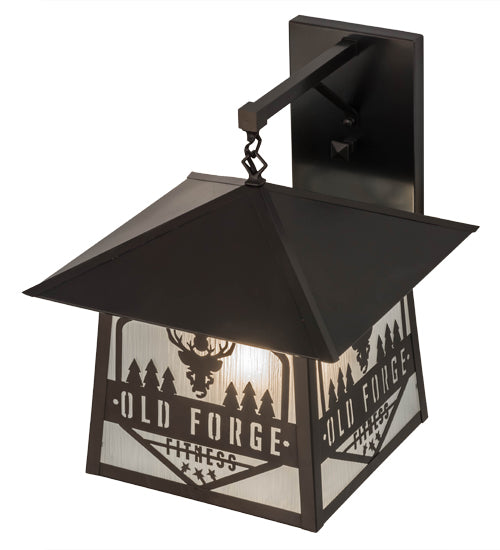 Meyda Lighting Personalized 16" Craftsman Brown Wall Sconce With Frosted Rainyvue Shade Glass