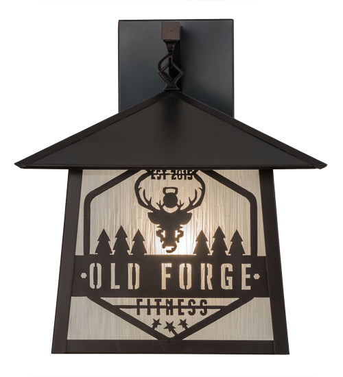 Meyda Lighting Personalized 16" Craftsman Brown Wall Sconce With Frosted Rainyvue Shade Glass