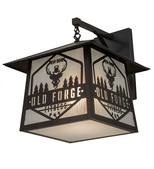 Meyda Lighting Personalized 16" Craftsman Brown Wall Sconce With Frosted Rainyvue Shade Glass