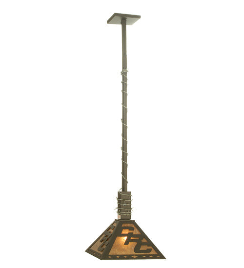 Meyda Lighting Personalized 16" Wrought Iron Chimney Rock Pendant Light With Silver Mica Shade Glass