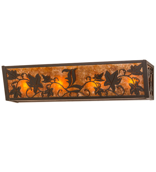 Meyda Lighting Personalized 162667 24" 4-Light Timeless Bronze Grapevine Vanity Light With Amber Mica Shade Glass