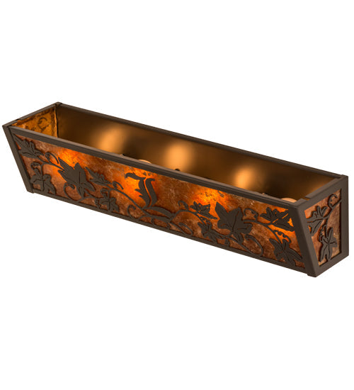 Meyda Lighting Personalized 162667 24" 4-Light Timeless Bronze Grapevine Vanity Light With Amber Mica Shade Glass