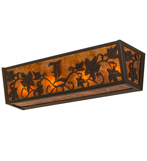 Meyda Lighting Personalized 162667 24" 4-Light Timeless Bronze Grapevine Vanity Light With Amber Mica Shade Glass