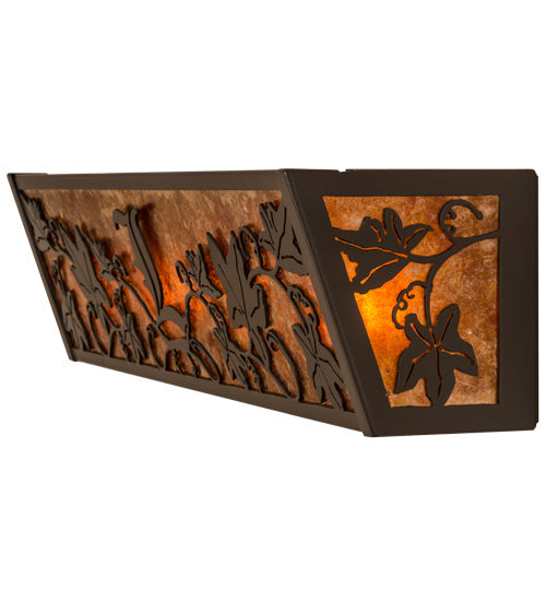 Meyda Lighting Personalized 162667 24" 4-Light Timeless Bronze Grapevine Vanity Light With Amber Mica Shade Glass