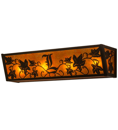 Meyda Lighting Personalized 162667 24" 4-Light Timeless Bronze Grapevine Vanity Light With Amber Mica Shade Glass