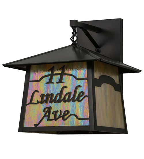 Meyda Lighting Personalized 17" 3-Light Craftsman Brown Stillwater 11 Lindale Ave Wall Sconce With Beige Iridescent Shade Glass