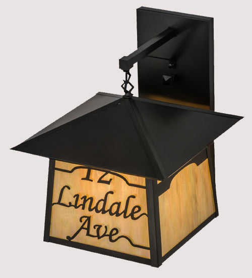 Meyda Lighting Personalized 17" 3-Light Craftsman Brown Stillwater 11 Lindale Ave Wall Sconce With Beige Iridescent Shade Glass