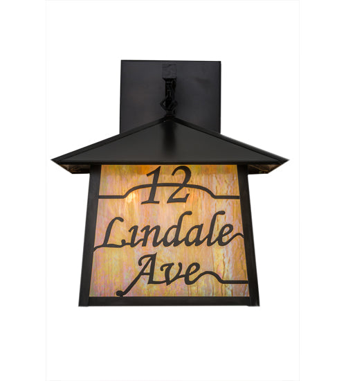 Meyda Lighting Personalized 17" 3-Light Craftsman Brown Stillwater 11 Lindale Ave Wall Sconce With Beige Iridescent Shade Glass