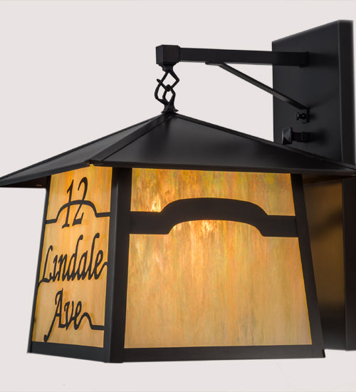 Meyda Lighting Personalized 17" 3-Light Craftsman Brown Stillwater 11 Lindale Ave Wall Sconce With Beige Iridescent Shade Glass