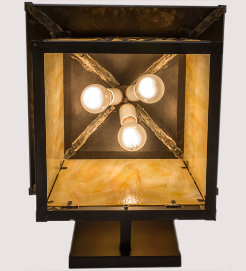 Meyda Lighting Personalized 17" 3-Light Craftsman Brown Stillwater 11 Lindale Ave Wall Sconce With Beige Iridescent Shade Glass