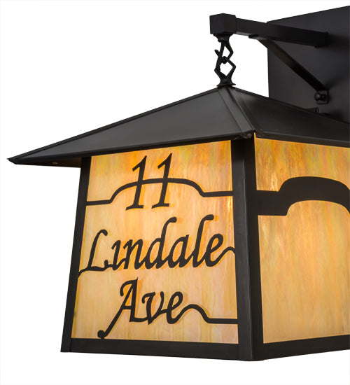 Meyda Lighting Personalized 17" 3-Light Craftsman Brown Stillwater 11 Lindale Ave Wall Sconce With Beige Iridescent Shade Glass