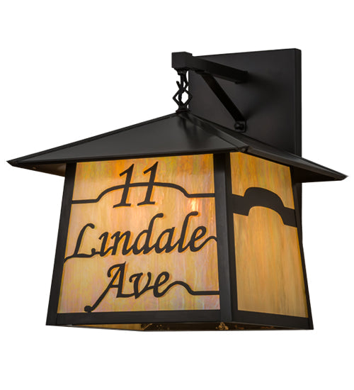 Meyda Lighting Personalized 17" 3-Light Craftsman Brown Stillwater 11 Lindale Ave Wall Sconce With Beige Iridescent Shade Glass