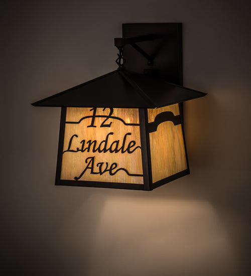 Meyda Lighting Personalized 17" 3-Light Craftsman Brown Stillwater 12 Lindale Ave Wall Sconce With Beige Iridescent Shade Glass