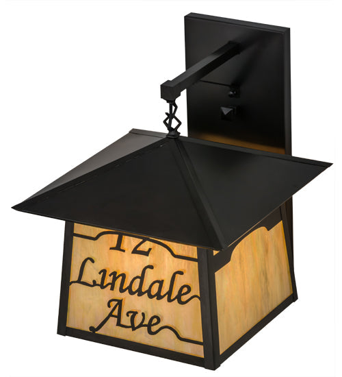 Meyda Lighting Personalized 17" 3-Light Craftsman Brown Stillwater 12 Lindale Ave Wall Sconce With Beige Iridescent Shade Glass