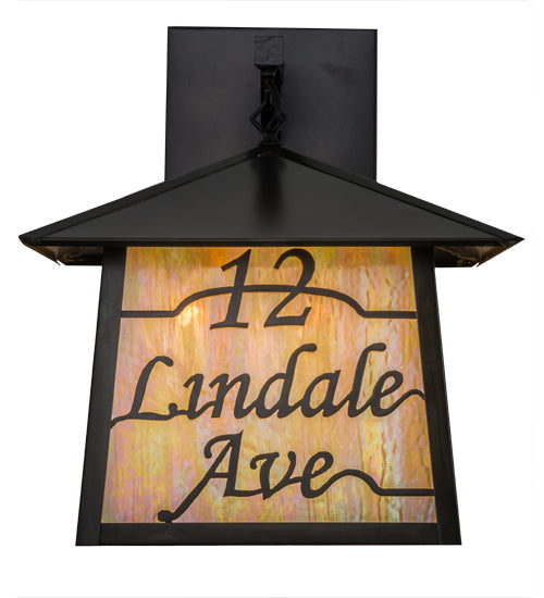 Meyda Lighting Personalized 17" 3-Light Craftsman Brown Stillwater 12 Lindale Ave Wall Sconce With Beige Iridescent Shade Glass
