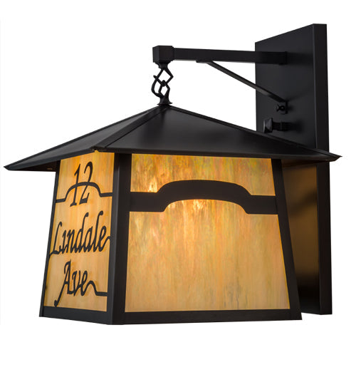 Meyda Lighting Personalized 17" 3-Light Craftsman Brown Stillwater 12 Lindale Ave Wall Sconce With Beige Iridescent Shade Glass