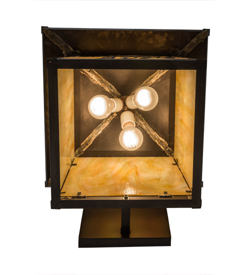 Meyda Lighting Personalized 17" 3-Light Craftsman Brown Stillwater 12 Lindale Ave Wall Sconce With Beige Iridescent Shade Glass