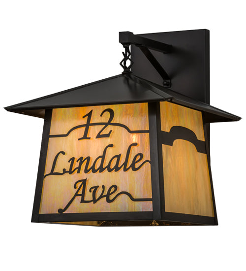 Meyda Lighting Personalized 17" 3-Light Craftsman Brown Stillwater 12 Lindale Ave Wall Sconce With Beige Iridescent Shade Glass
