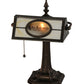 Meyda Lighting Personalized 17" Mahogany Bronze St. Elizabeth's Hospital Bankers Table Lamp With Beige Shade Glass