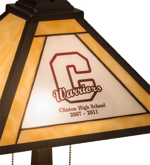 Meyda Lighting Personalized 18" 2-Light Mahogany Bronze Graduation Present Table Lamp With Multi-Colored Shade Glass