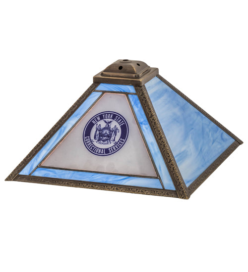 Meyda Lighting Personalized 18" Corrections Craftsman Brown Frame With Blue & White Shade Glass