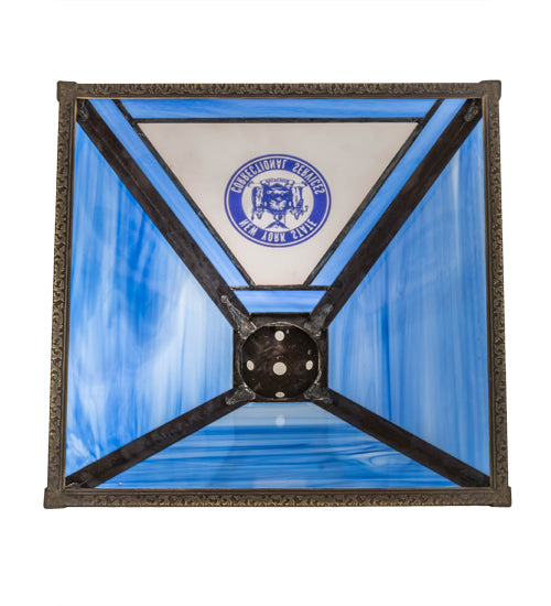 Meyda Lighting Personalized 18" Corrections Craftsman Brown Frame With Blue & White Shade Glass