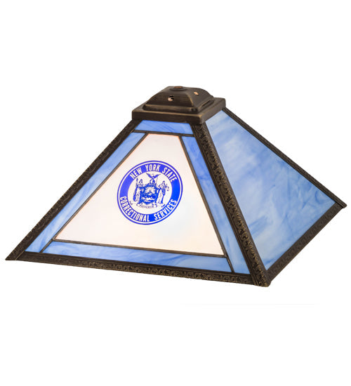 Meyda Lighting Personalized 18" Corrections Craftsman Brown Frame With Blue & White Shade Glass