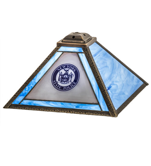 Meyda Lighting Personalized 18" State Trooper Craftsman Brown Frame With Blue & White Shade Glass