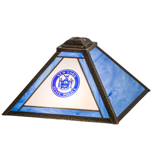 Meyda Lighting Personalized 18" State Trooper Craftsman Brown Frame With Blue & White Shade Glass