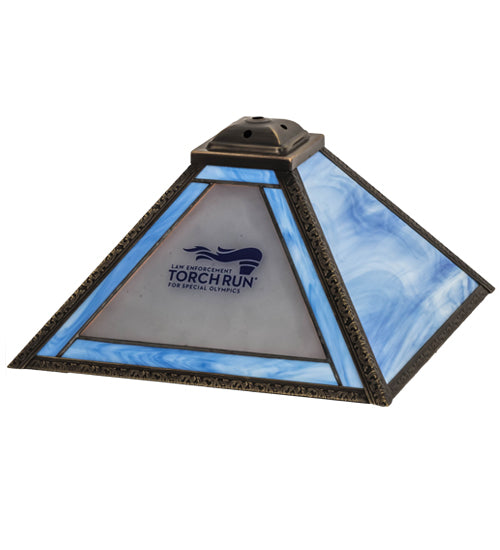 Meyda Lighting Personalized 18" Torch Run Craftsman Brown Frame With Blue & Frosted Shade Glass