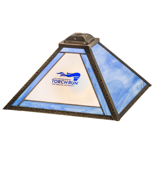 Meyda Lighting Personalized 18" Torch Run Craftsman Brown Frame With Blue & Frosted Shade Glass