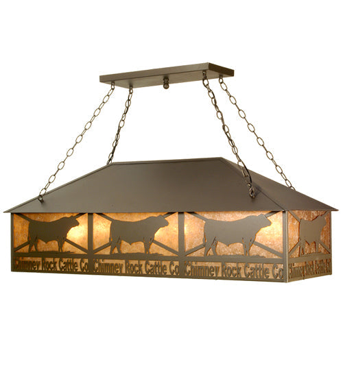 Meyda Lighting Personalized 19" 9-Light Wrought Iron Chimney Rock Island Pendant Light With Silver Mica Shade Glass