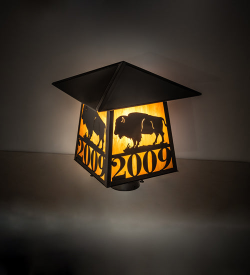 Meyda Lighting Personalized 20" Craftsman Brown On Brass Buffalo Outdoor Post Mount Light With Ambra Sienna Idalight Shade