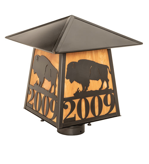 Meyda Lighting Personalized 20" Craftsman Brown On Brass Buffalo Outdoor Post Mount Light With Ambra Sienna Idalight Shade